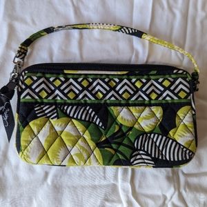 Vera Bradley Clutch Wristlet Small Handbag in Black & Yellow Floral Pattern